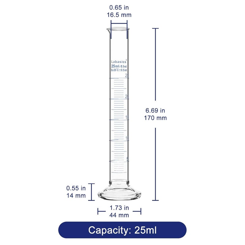 Labasics 4-Pack Borosilicate Glass 25 ml Heavy Wall Graduated Cylinder Measuring Cylinder - Image 2